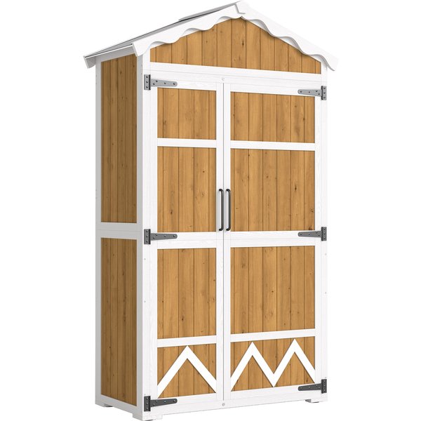 Outsunny Holz-Gartenschuppen 105x55x179 cm Gartenschrank wetterfest Außenschrank für Werkzeuge mit Türen 4 herausnehmbare Regalböden verzinktes Metalldach verstellbare Füße Natur Aosom
