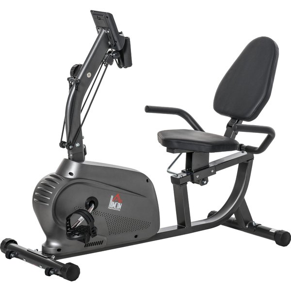 HOMCOM Recumbent Exercise Bike Recovery Exerciser, 8-Level Magnetic Resistance Stationary Bike with Pad Holder, LCD Monitor, for Indoor Cardio Workout, Black | Aosom Ireland