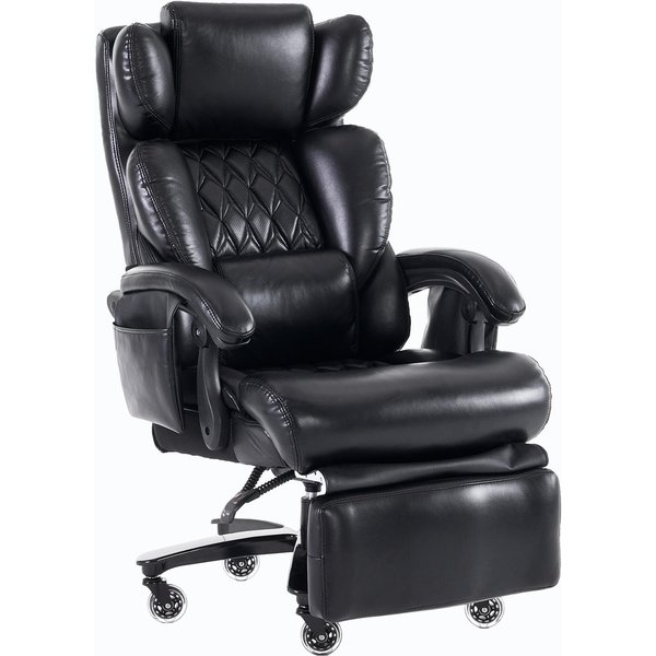 Chefsessel mit Massage- und Heizfunktion, Ergonomischer Bürostuhl mit PU-Leder, ausziehbare Fußstütze, 88x70x112,5 cm, Schwarz