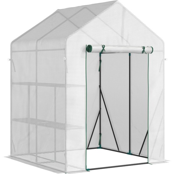 Outsunny Walk-In Greenhouse Portable Gardening Plant Grow House with 2 Tier Shelf, Roll-Up Zippered Door and PE Cover, 143 x 143 x 195 cm | Aosom Ireland