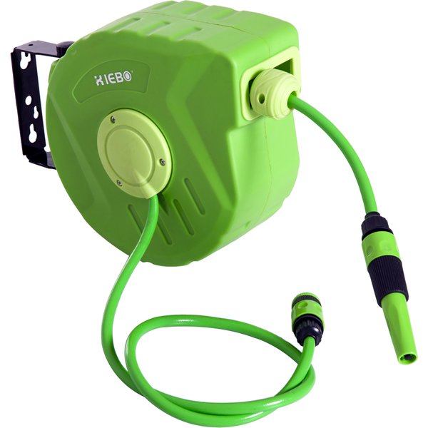 Outsunny 180° Swivel Automatic Wall-Mounted Hose Reel 10 + 1 m Hose with Spray Lance Built-in Wall Bracket Green | Aosom Ireland