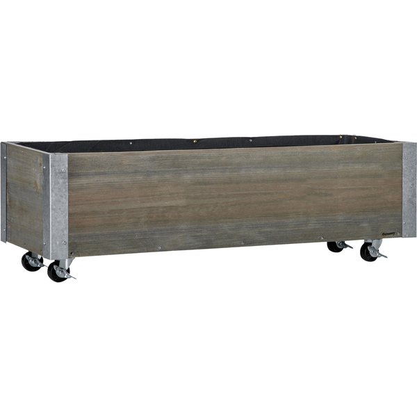 Outsunny Planter on Casters - Rectangular Planter - Irrigation Inserts, Drainage Felt Included - metal, solid wood, gray | Aosom Ireland