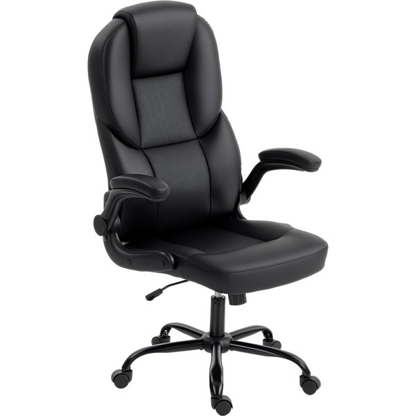 Homcom Chaise De Bureau Pivotante, Fonction Bascule, Accoudoirs Relevables, Dossier Haut, Hauteur RéGlable, Noir-image