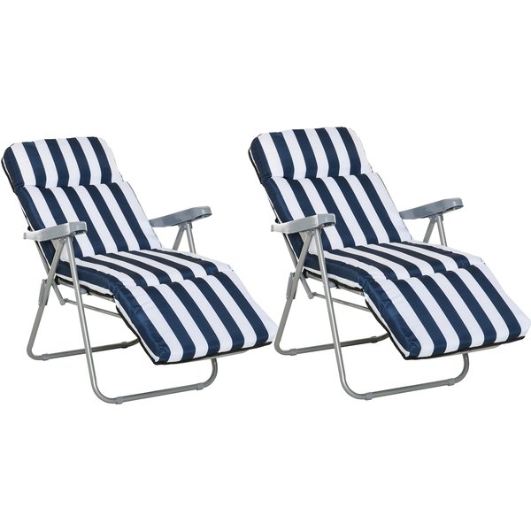 Outsunny 2Pc Folding Sun Loungers Set-Blue/White | Aosom Ireland