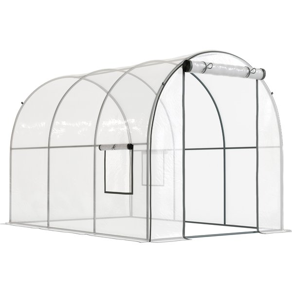 Outsunny Polytunnel Greenhouse Walk-in Grow House with Plasric Cover, Door, Mesh Window and Steel Frame, 3 x 2 x 2m, Clear | Aosom Ireland