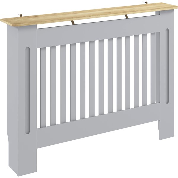 HOMCOM Slatted Radiator Cover, Painted Cabinet with Line Grill Design, 112L × 19W × 81H cm, Grey | Aosom Ireland