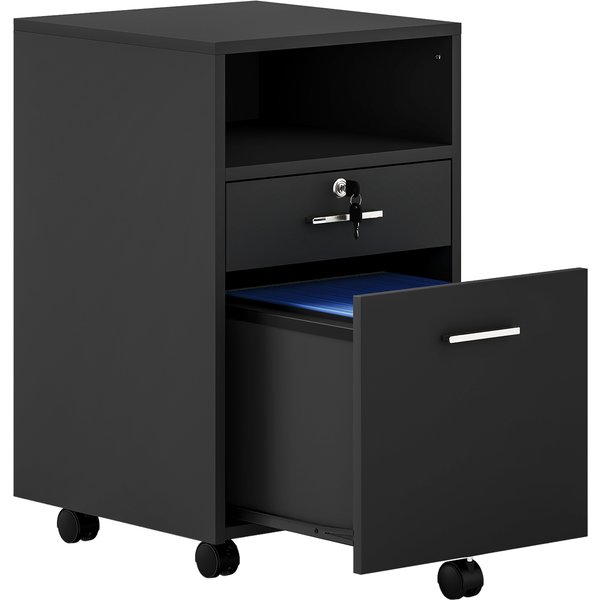 Vinsetto Black Cabinet Mobile Lockable File Cabinet with 2 Drawers, Storage for Office Equipment, 65H x 39W x 40Dcm Aosom UK