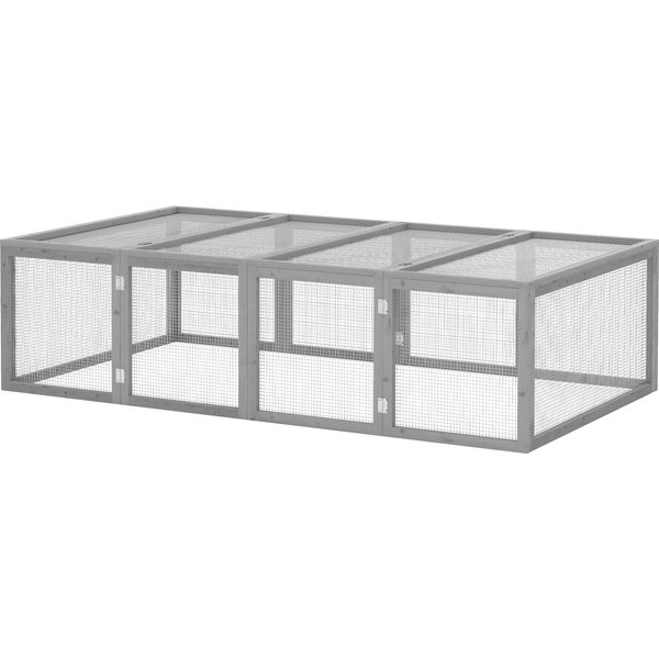 Pawhut Enclos Pour Petits Animaux, Enclos ExtéRieur, Enclos En Bois Avec Porte, Enclos Pour Cochons D'inde, Enclos De Jeu, Maison Pour Petits Animaux En Bois De Sapin, 181 X 100 X 48 Cm, Gris-image