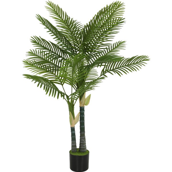 Homcom Palmier Artificiel 150 Cm Palmier Artificiel Avec 16 Palmes Grande Plante Artificielle En Pot Pour Salon Balcon DéCoration Vert-image