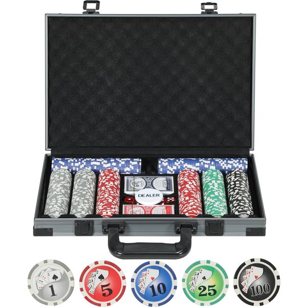 SPORTNOW Pokerkoffer Pokerset, Poker Komplett Set mit 400 Chips, 11,5 Gramm, 2 Kartendecks, 5 Würfeln, Dealer-Scheibe, Spielmatte, Aluminiumkoffer Aosom