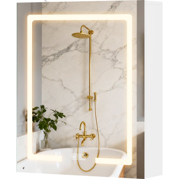 Homcom Armoire Murale Salle De Bain Avec Miroir Et éClairage Led, Anti-BuéE, éTagèRes RéGlables, 50 X 15 X 60 Cm, Blanc-image