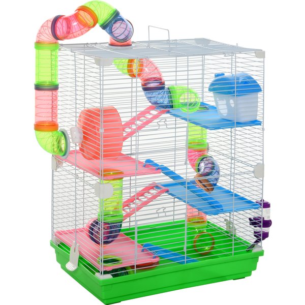 Pawhut 5 Tier Hamster Cage Carrier Habitat Small Animal House w/ Exercise Wheels Tunnel Tube Water Bottle Dishes for Dwarf Mice, Green | Aosom Ireland