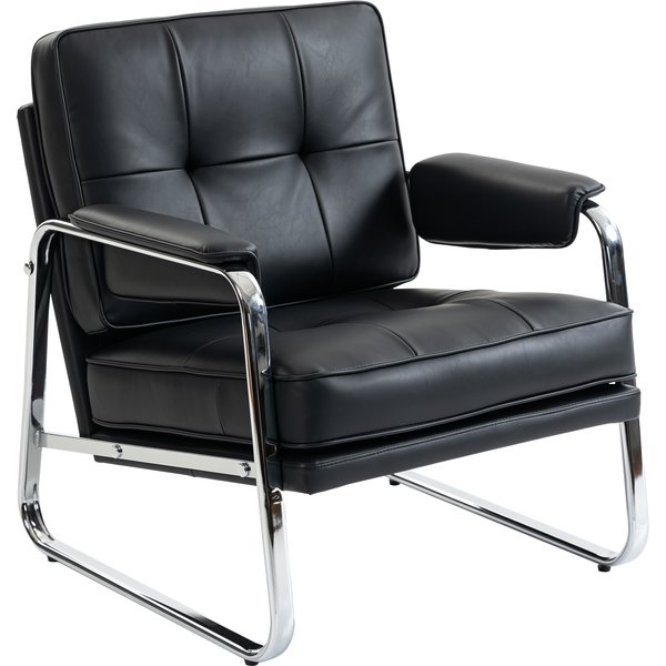 Homcom Fauteuil En Cuir Pu, Fauteuil D'appoint à Assise Large, Mousse Haute Densité, Rembourrage éPais, Montage Facile, Noir-image
