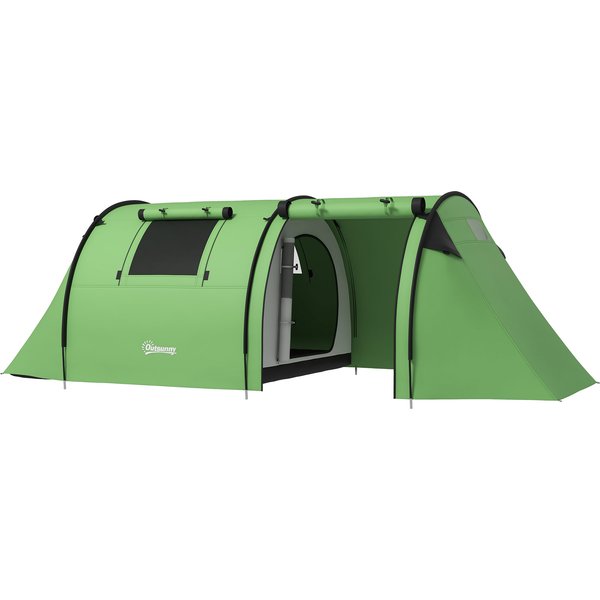 Outsunny Tente De Camping Pour 3-4 Personnes Stable Et ImperméAble, Tente Familiale Avec Chambre Et SéJour, Colonne D'eau 3000 Mm, Vert Foncé-image