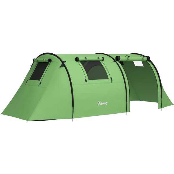 Outsunny 3000mm Waterproof Camping Tent, 3-4 Man Family Tent with Bedroom and Living Room, Portable with Bag, Dark Green | Aosom Ireland