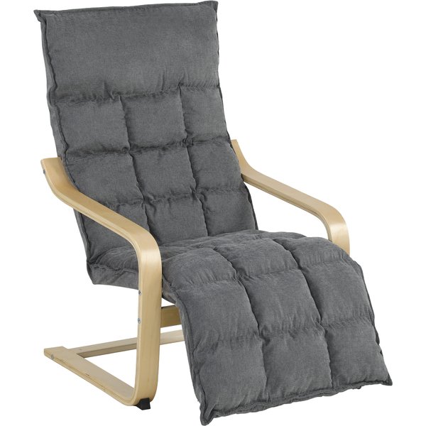 Homcom Fauteuil De Salon Rembourré En Lin Avec Repose-Pieds Et Balancement Doux Dossier Haut Assise Large Gris-image