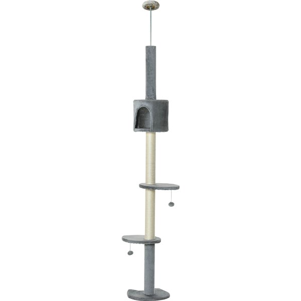 PawHut Multi-Level Cat Tree, Kitten Activity Tower, Condo, Indoor Play House with Scratching Post, Hanging Balls, Light Grey | Aosom Ireland