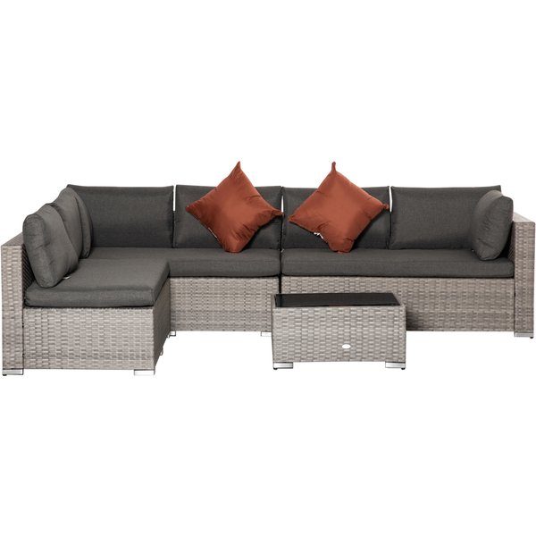 Outsunny Garden Rattan Furniture 6-Seater PE Rattan Sofa Set, All Weather Conservatory Furniture, w/ Glass Coffee Table, Deep Grey | Aosom Ireland