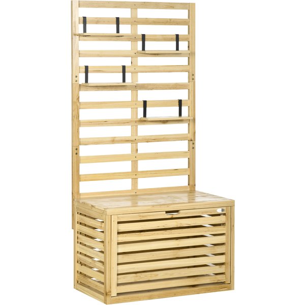 Outsunny Aufbewahrungsbox mit Rankhilfe Gartentruhe als Auflagenbox mit Ablagen, Massivholz, Natur, 80x45x160cm Aosom
