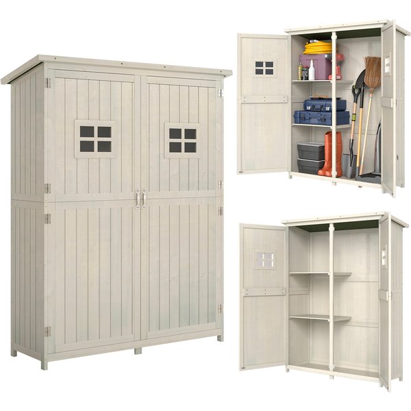 Outsunny Abri De Jardin En Bois Remise Pour Outils Toit Incliné Bitumé Portes Avec PoignéE Bois De Sapin 127 5 X 50 X 164 Cm Gris-image
