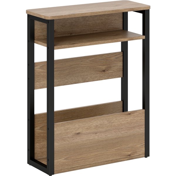 HOMCOM Beistelltisch, Nachttisch, Seitentisch, mit zweistufiger Ablage, abgerundete Ecken, verstellbare Fußgleiter, für Schlafzimmer, Wohnzimmer, 46 x 18 x 58,5 cm, Nussbaum Aosom