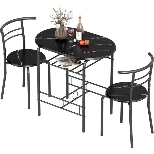 Homcom Ensemble Table Moderne Avec 2 Chaises Pour Salle à Manger, Ensemble 3 PièCes Mobilier Gain De Place Pour Cuisine, Balcon, Restaurant Ou Bar, Marron Et Noir-image