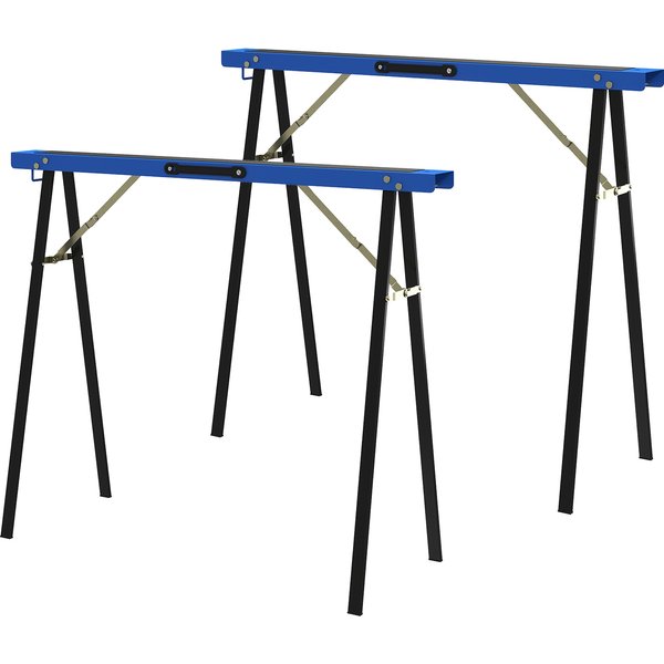 Homcom Set De 2 Chevalets De Travail Pliables Avec Surface AntidéRapante En Eva Pour Travaux De Sciage, Bleu Et Noir-image