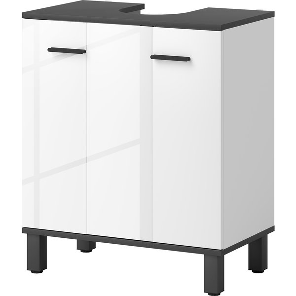 Homcom Meuble Sous-Lavabo Avec 2 Portes Et éTagèRe RéGlable Pour Lavabo Avec Ou Sans Colonne 60X34X70 Cm Blanc Brillant-image