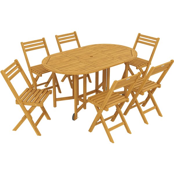 Outsunny Gartenmöbel Set holz Outdoor Essgruppe FSC ausziehbarer Esstisch mit 6 Klappstühlen Schirmloch schnellfaltbares Design Naturholz Aosom.de