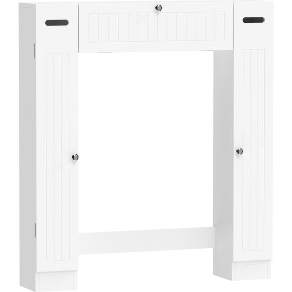 HOMCOM Hängeschrank über Toilette, Schrank über WC, Badmöbel mit 2 Seitenschränken, Klappschublade, Toilettenpapierhalter, Verstellbare Regale, für Waschräume, Kleine Räume, 88x18x98 cm, Weiß Aosom