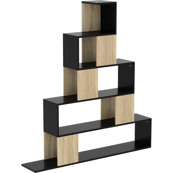 HOMCOM Aufbewahrungsregal, geometrisches 5-Ebenen-Bücherregal für Büro, Wohnzimmer, Schlafzimmer, 120 x 22 x 131,5 cm, schwarz und Naturholz Aosom