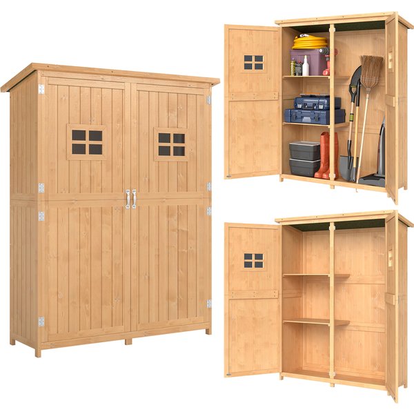 Outsunny Cabane & Abri De Jardin En Bois Massif Sur Pied Dim. 128L X 50L X 164H Cm 2 éTagèRes 2 Portes 2 FenêTres Toit Bitumé éTanche Sapin Pré-Huilé-image