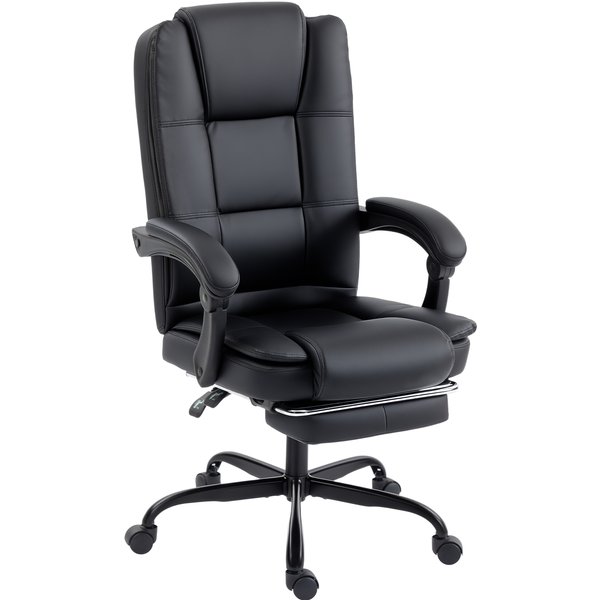 HOMCOM Präsidenten-Bürostuhl Ergonomisch, 150° Neigbar mit Fußstütze, Drehbarer Schreibtischstuhl aus PU-Leder, Dicke Polsterung, Gepolsterte Armlehnen, Hohe Rückenlehne, Höhenverstellbar, Schwarz Aosom