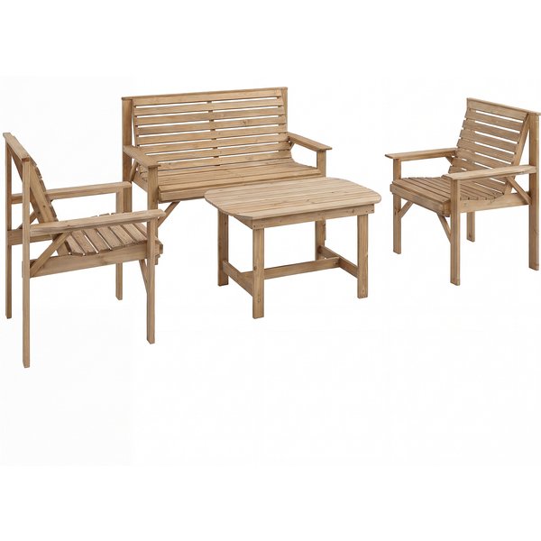 Outsunny 4 Piece Wooden Garden Furniture Set, Outdoor Garden Sofa Set with 2 Armchairs, Loveseat and Coffee Table, Natural Wood | Aosom Ireland