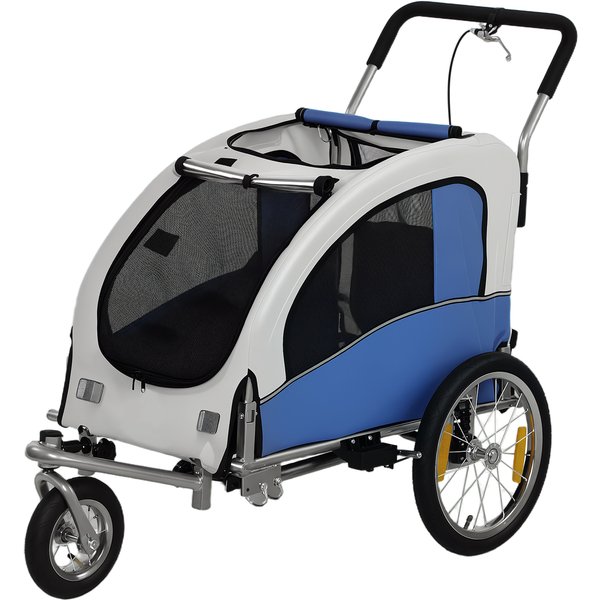 PawHut Remorque 2-En-1 Pour VéLo & Jogger Buggy Pliant Pour Petits Et Moyens Chiens Jusqu'à 20 Kg, Gris Clair-image