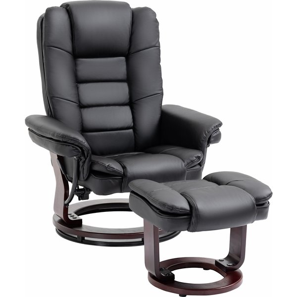 HOMCOM Recliner Chair With footstool, Recliner Armchair up to 130kg Weight Capacity, 135° Reclining Swivel Sofa Chair, PU Leather Ergonomic Couch Bed with Swivel Wood Base for Living Room, Black | Aosom Ireland