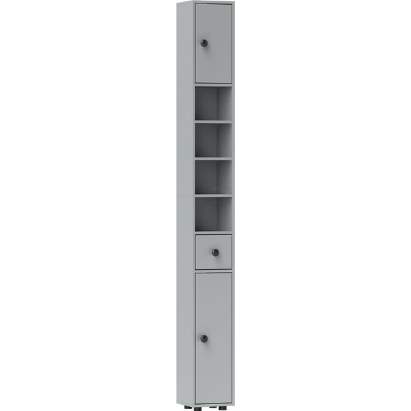 kleankin 180cm Slim Bathroom Cabinet, with Drawer, Shelves and Cupboards - Grey | Aosom Ireland