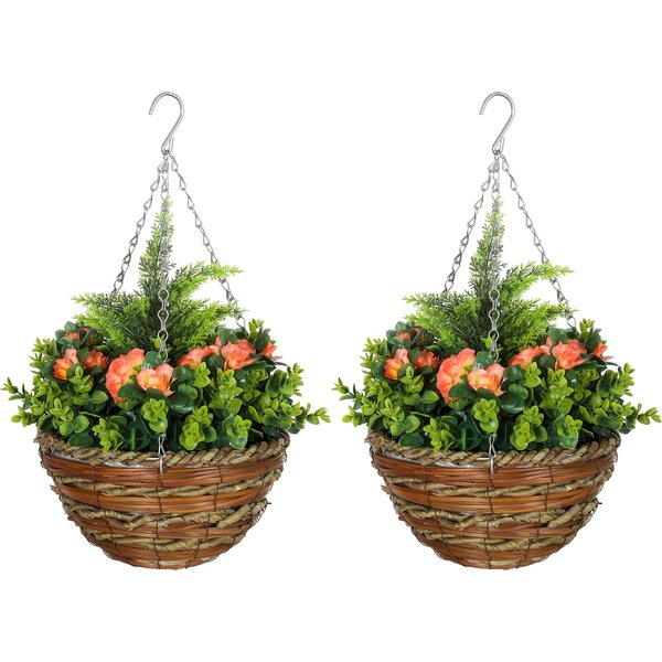 Outsunny Set of Two Hanging Lisianthus Flower Pots - Orange/Green | Aosom Ireland