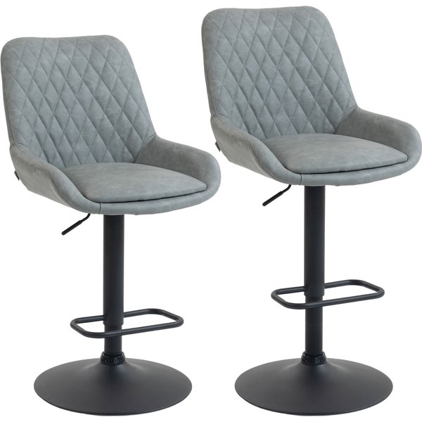 HOMCOM Set of Two Faux Leather Retro Bar Stools - Light Grey | Aosom Ireland