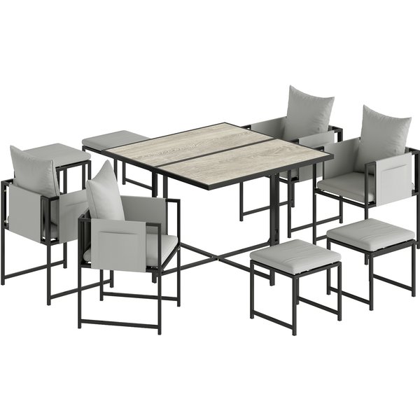 Outsunny Nine-Piece Steel Frame Garden Dining Set - Dark Grey | Aosom Ireland