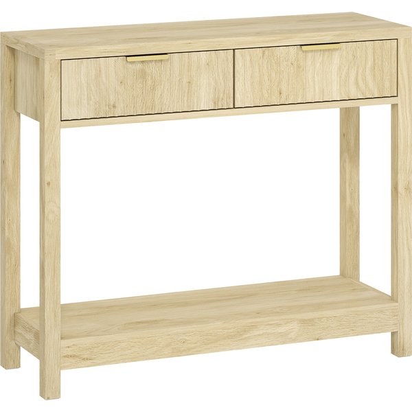 HOMCOM Modern Console Table with Fluted Panel Drawers, Narrow Hallway Table with Shelf for Entryway, Living Room, 90 x 30 x 76 cm, Natural Wood Finish | Aosom Ireland