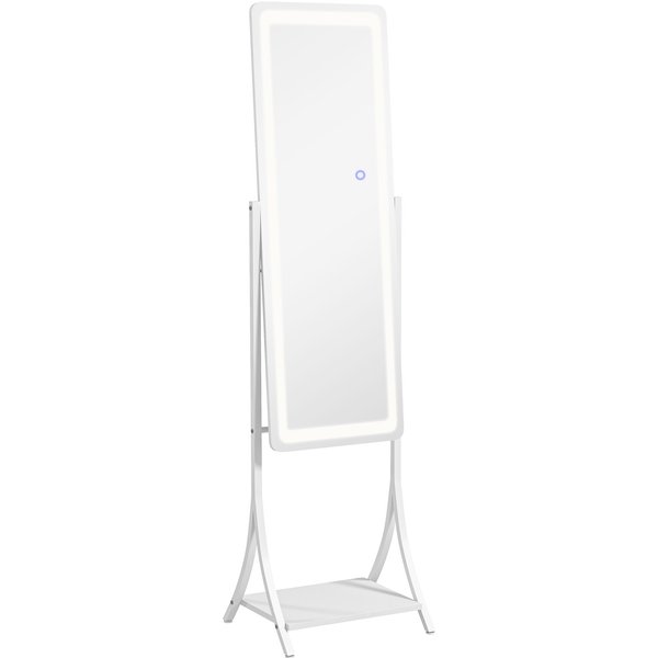 HOMCOM Free Standing Dressing Mirror with LED Lights, Full Length Mirror with 3 Temperature Colours and Storage Shelf | Aosom Ireland