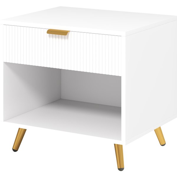 HOMCOM Elegant Bedside Table, with Drawer and Shelf - White/Gold Tone | Aosom Ireland