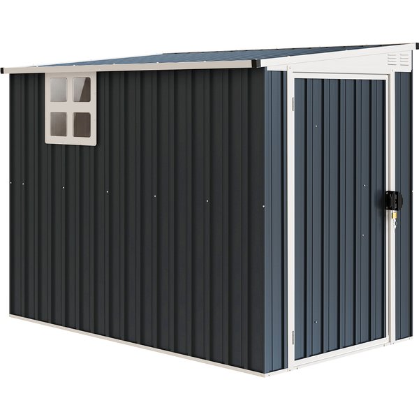 Outsunny 7.6 x 4ft Garden Metal Shed, Outdoor Storage Shed with Window, 2 Vents and Lockable Door for Garden, Patio, Dark Grey | Aosom Ireland
