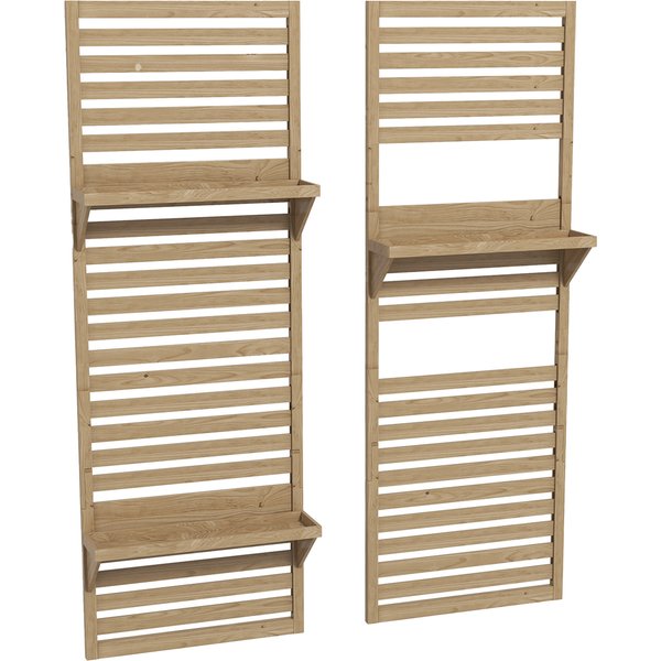 Outsunny Wall Mounted Plant Stands Set of 2, Fir Wood Flower Stand with Shelves and Slatted Trellis for Patio, Balcony, Porch | Aosom Ireland