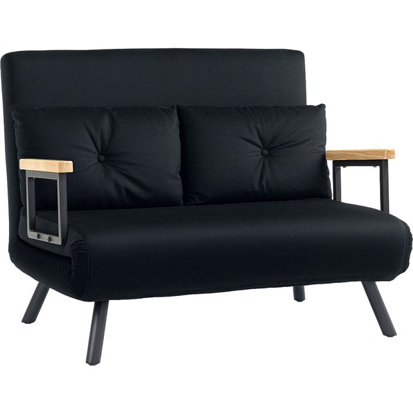 HOMCOM 4-in-1 Velvet-Feel Double Sofa Bed, with Pillows - Black | Aosom Ireland