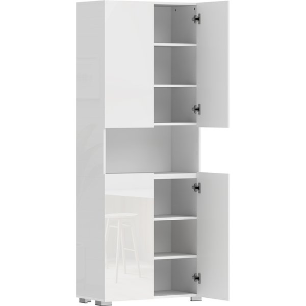 HOMCOM 180 cm Tall Kitchen Cupboard, Pantry Storage Cabinet with Soft Close Doors and Adjustable Shelves, High Gloss White | Aosom Ireland