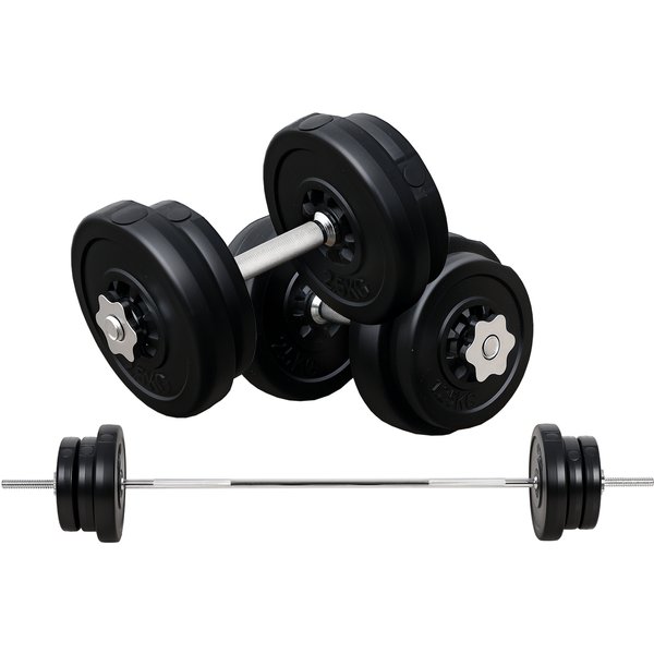 HOMCOM Dumbbell and Barbell Set with 65kg Adjustable Barbell Weights Set, for Home Gym - Black | Aosom Ireland