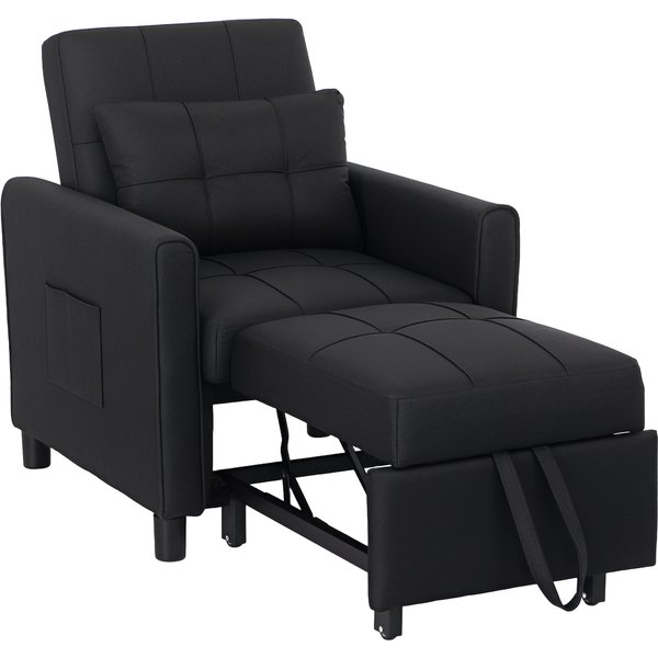 HOMCOM Linen-Look Single Chair Bed - Black | Aosom Ireland