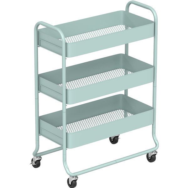 HOMCOM 3-Tier Storage Trolley on Wheels, Rolling Utility Cart with Mesh Backets for Kitchen, Bathroom, Bedroom, Light Green | Aosom Ireland
